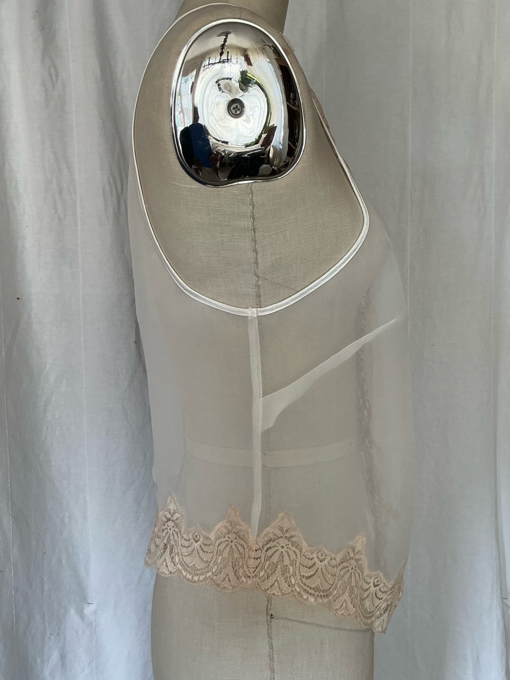 Frederick's of Hollywood Sheer Chemise with Lace Trim in Nude/White - Picture 4 of 8